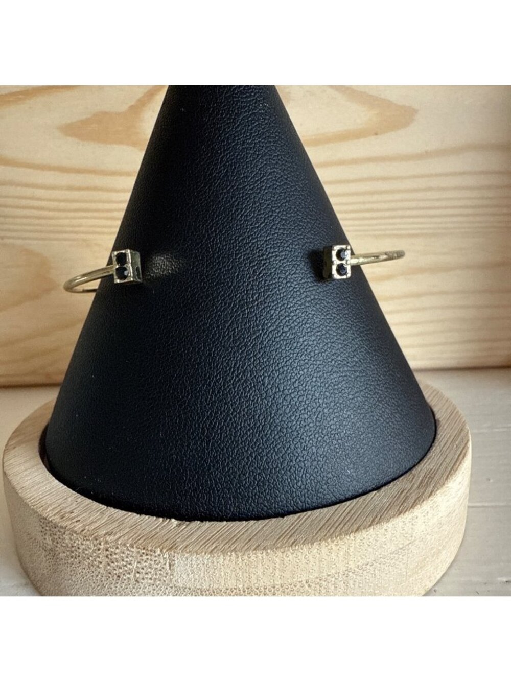 Gold-Tone Open Cuff Bracelet With Black Rhinestone Accents 7 Inches